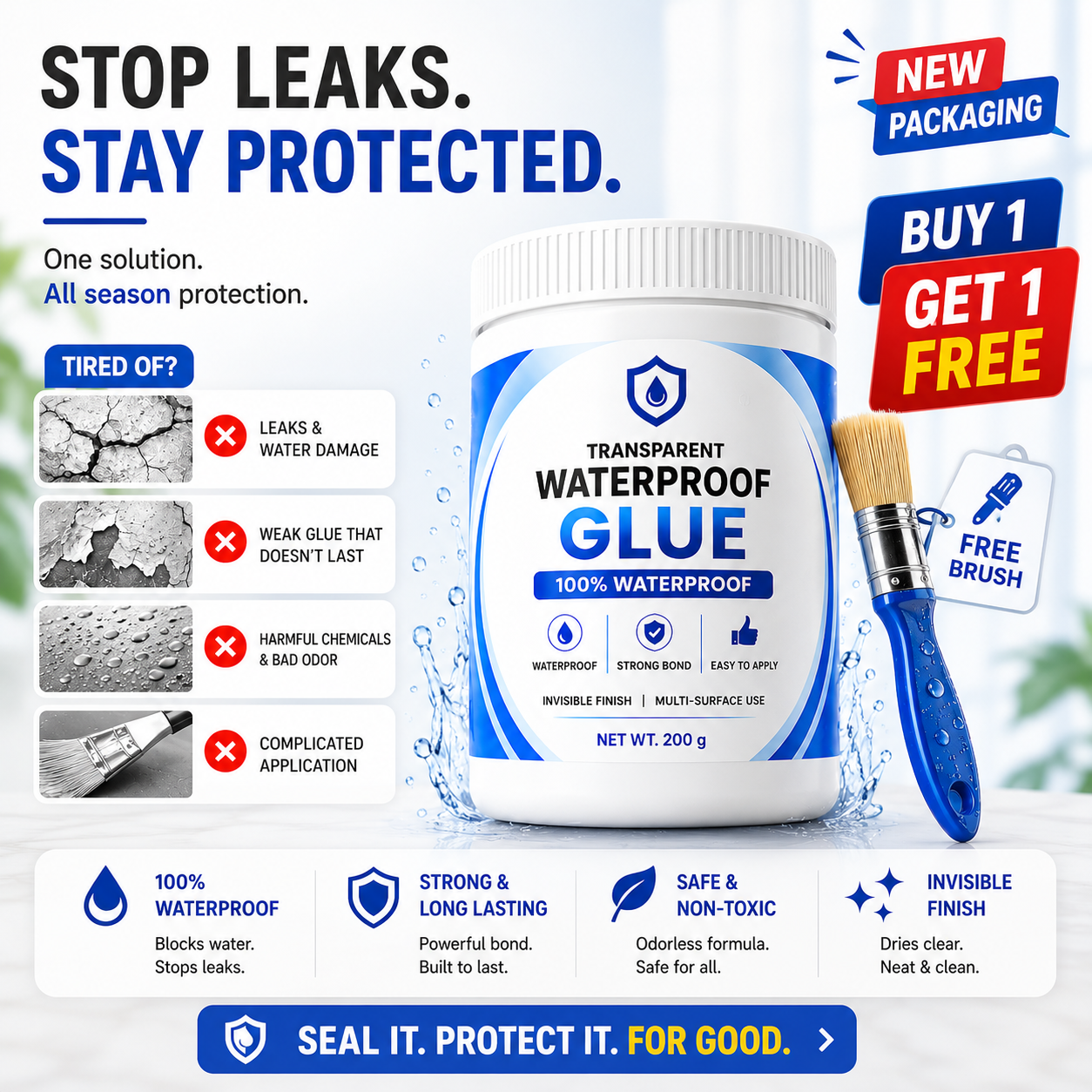 Transparent Waterproof Glue + Free Brush © ( BUY 1 GET 1 FREE )