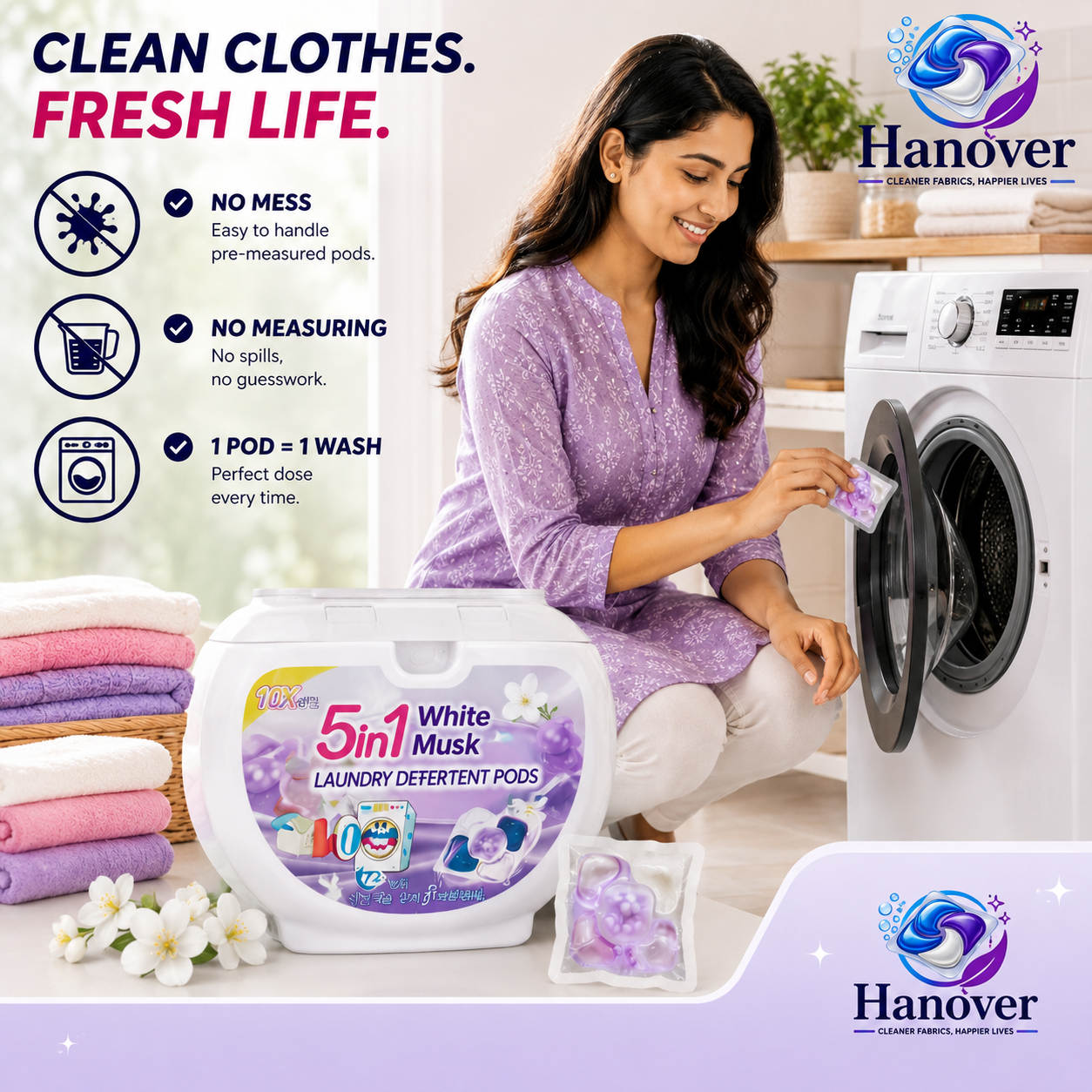5-in-1 White Musk Laundry Detergent Pods (40+40 PODS)