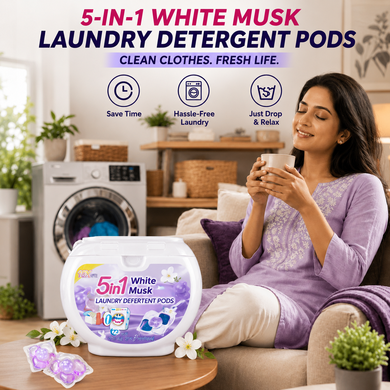 5-in-1 White Musk Laundry Detergent Pods (40+40 PODS)