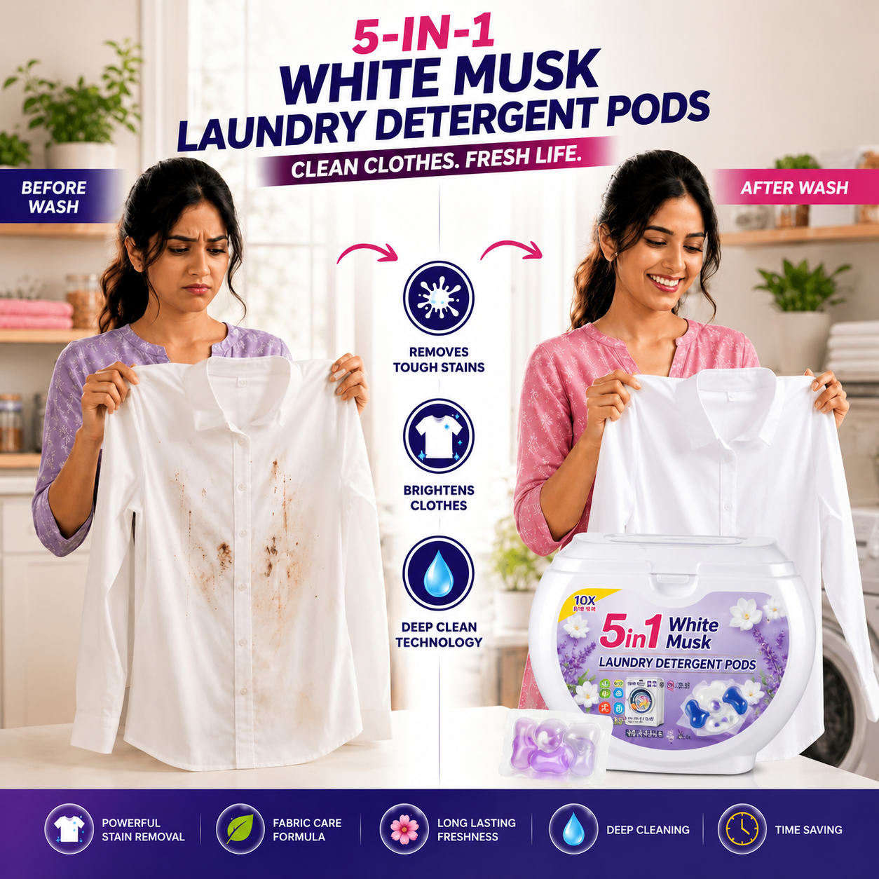 5-in-1 White Musk Laundry Detergent Pods (40+40 PODS)