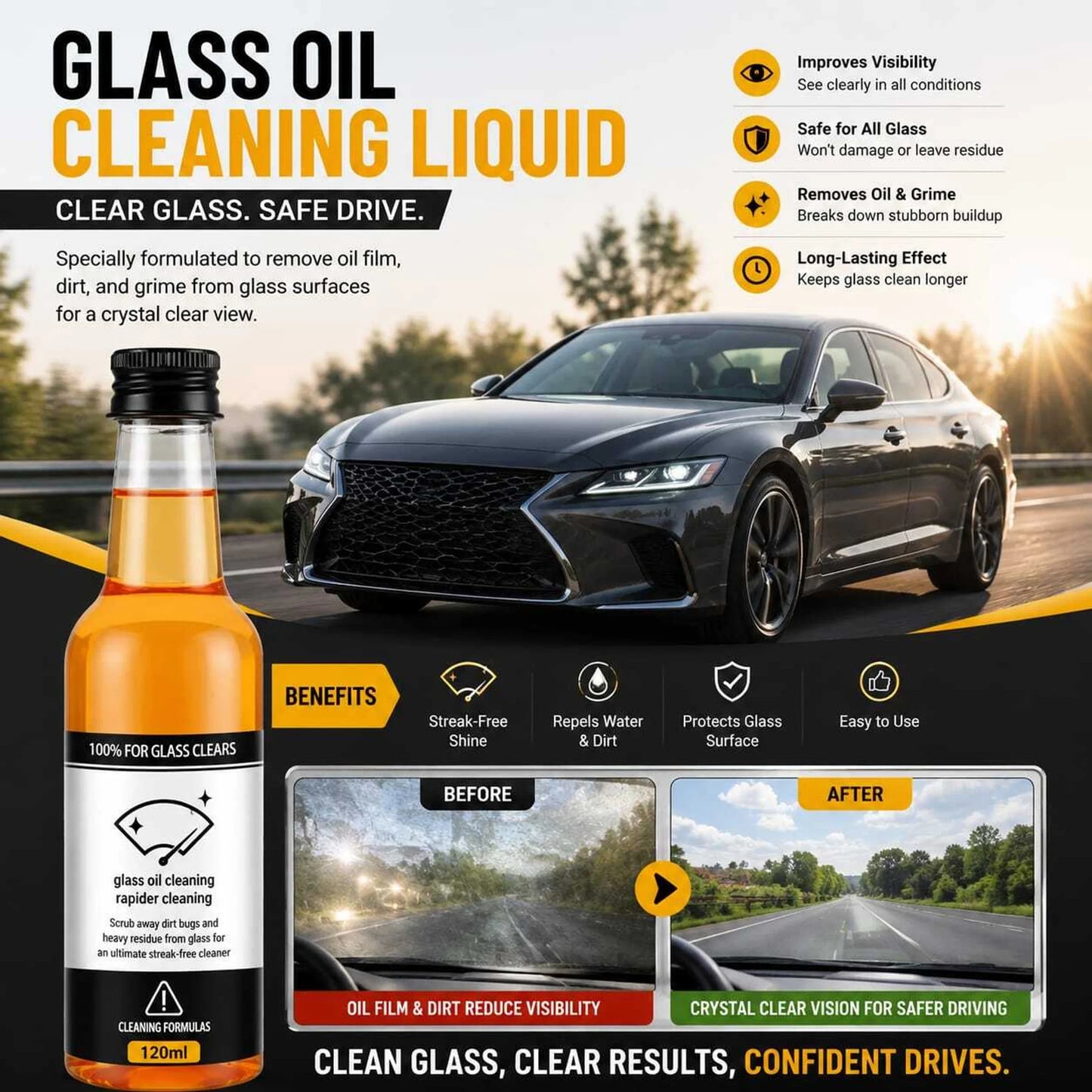 Instant Clear Car Glass Windshield Cleaning Liquid © ( BUY 1 GET 2 FREE )